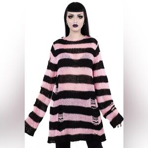 NWT Widow Rose Eternal Nightmare Distressed Sweater - Black / Pink - S/M